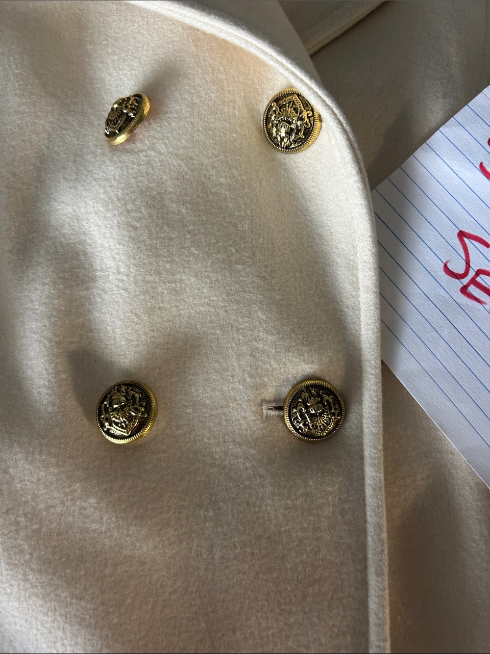 Guess Cream Double-Breasted Pea Coat with beautiful Decorative Belt Buckle! - Picture 3 of 8